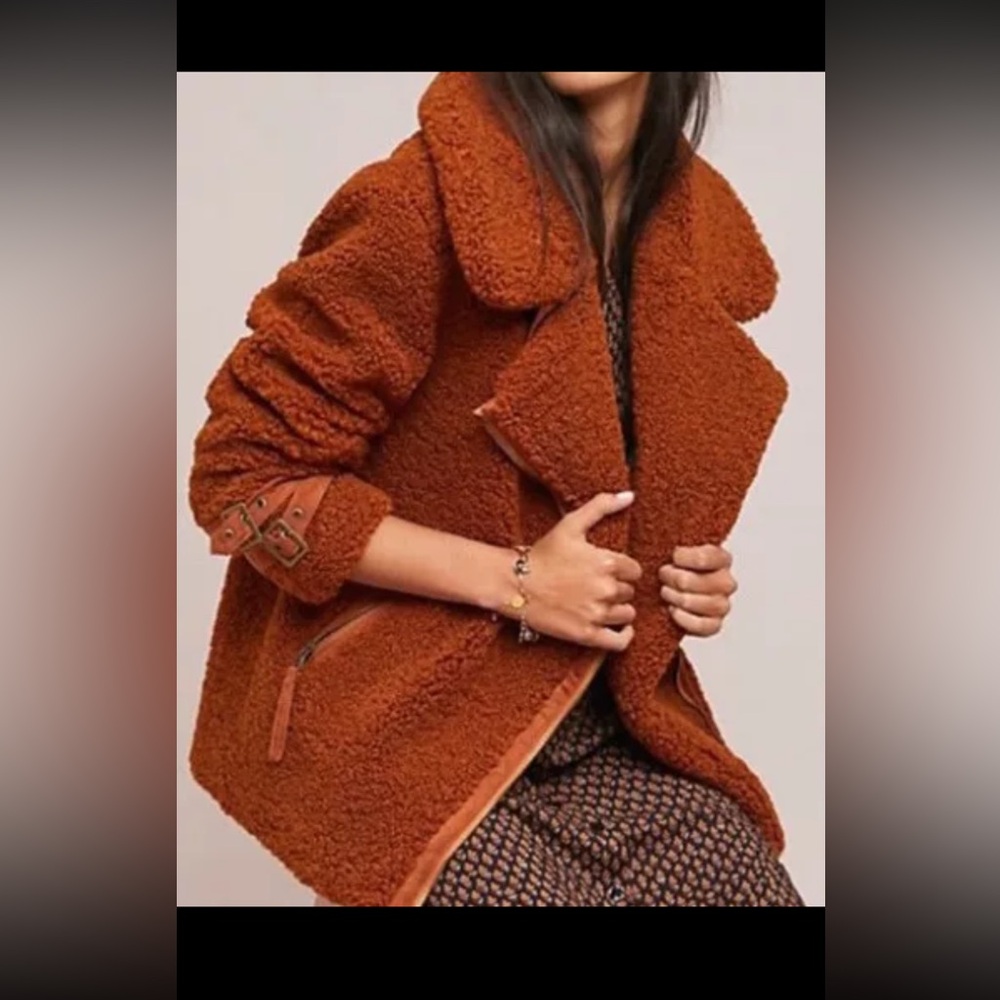 Anthropologie Moto Aviator Bomber Jacket Marrakech Rust Orange Brown Sherpa XS